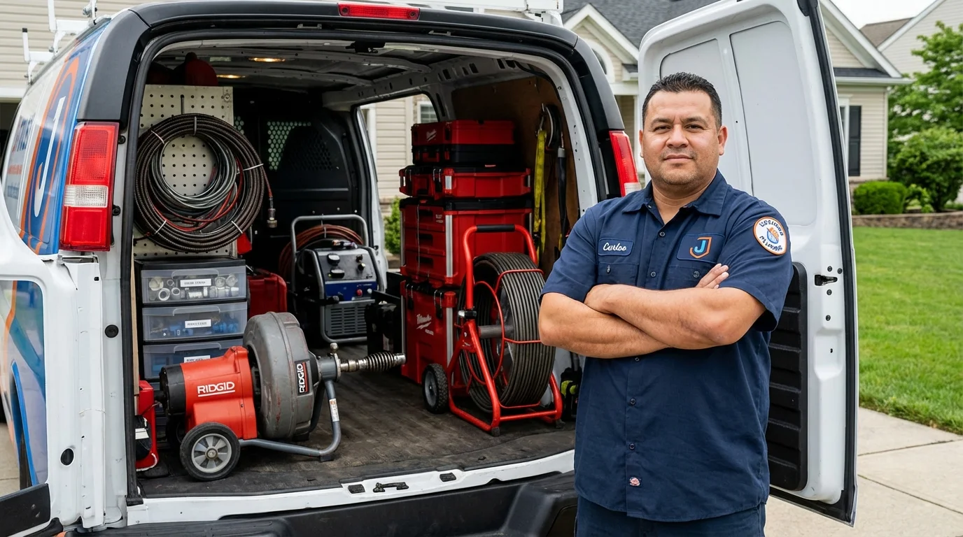 Professional drain cleaning equipment and Johns Plumbing LLC plumber in Hesston