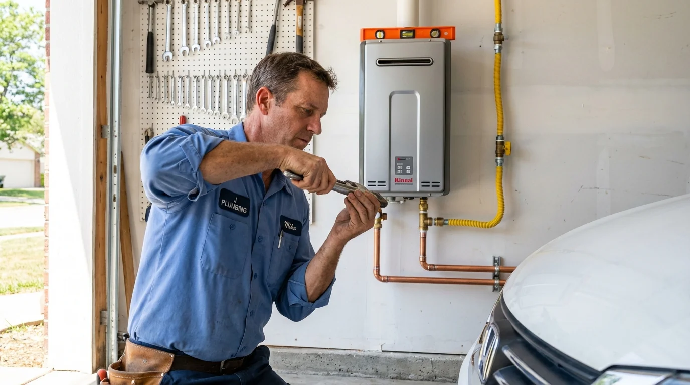 Tankless water heater installation by a Johns Plumbing LLC plumber in Hesston